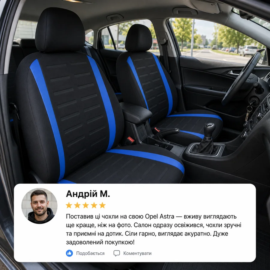 Відгук Андрія — сині чохли на Opel Astra