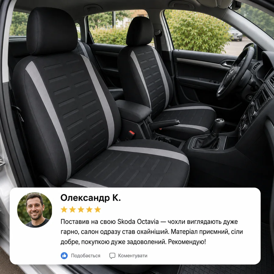 Відгук Олександра — сірі чохли на Skoda Octavia